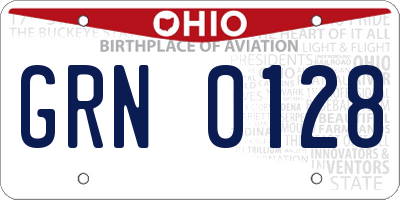 OH license plate GRN0128