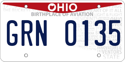 OH license plate GRN0135
