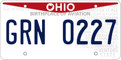 OH license plate GRN0227