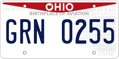 OH license plate GRN0255
