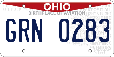OH license plate GRN0283
