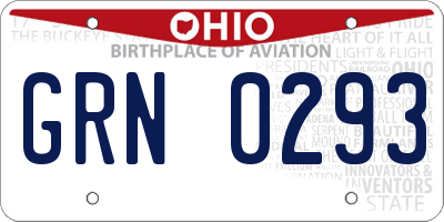 OH license plate GRN0293
