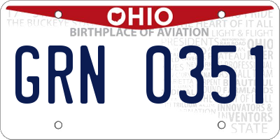 OH license plate GRN0351