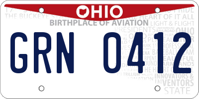 OH license plate GRN0412