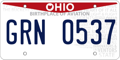 OH license plate GRN0537