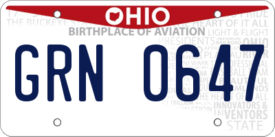 OH license plate GRN0647