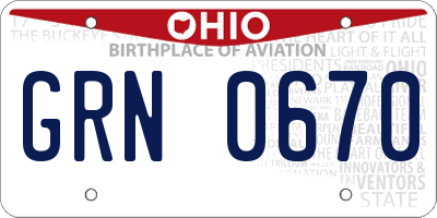 OH license plate GRN0670