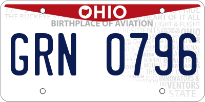 OH license plate GRN0796