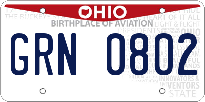 OH license plate GRN0802
