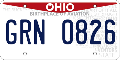 OH license plate GRN0826