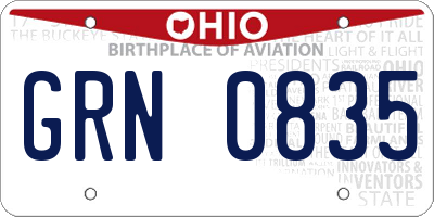 OH license plate GRN0835