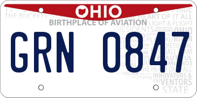 OH license plate GRN0847
