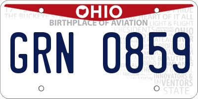 OH license plate GRN0859