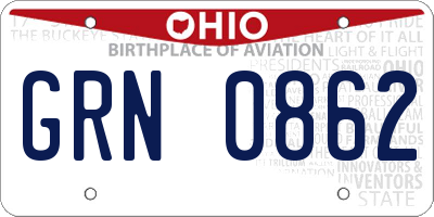 OH license plate GRN0862