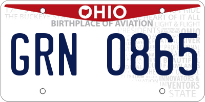 OH license plate GRN0865