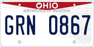 OH license plate GRN0867