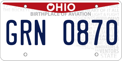 OH license plate GRN0870
