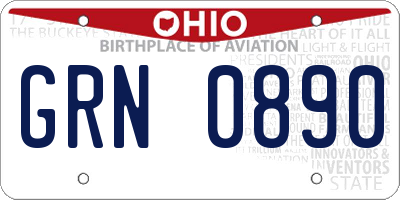 OH license plate GRN0890