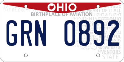 OH license plate GRN0892