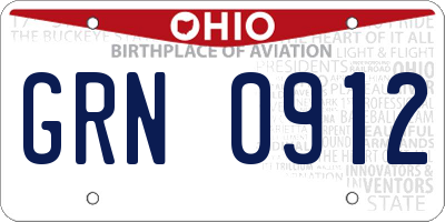 OH license plate GRN0912