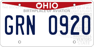 OH license plate GRN0920