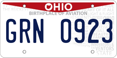 OH license plate GRN0923