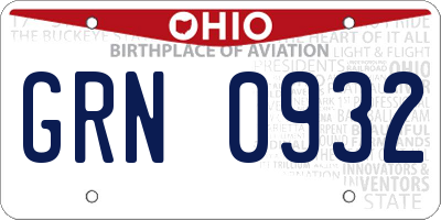 OH license plate GRN0932