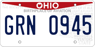 OH license plate GRN0945