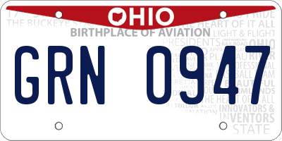 OH license plate GRN0947