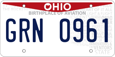 OH license plate GRN0961