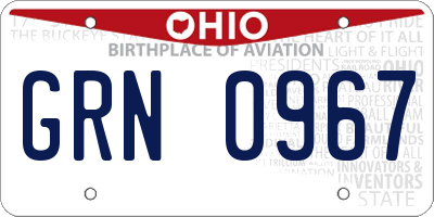 OH license plate GRN0967