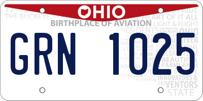 OH license plate GRN1025