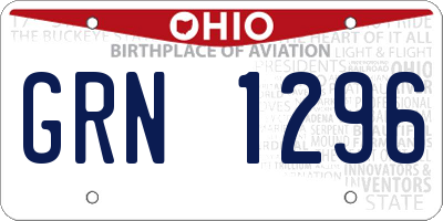 OH license plate GRN1296