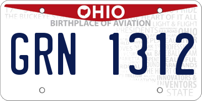 OH license plate GRN1312