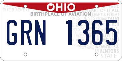 OH license plate GRN1365