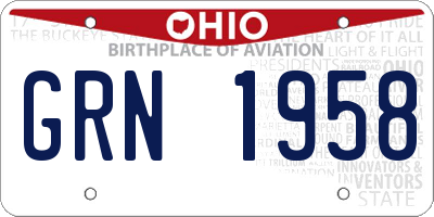OH license plate GRN1958