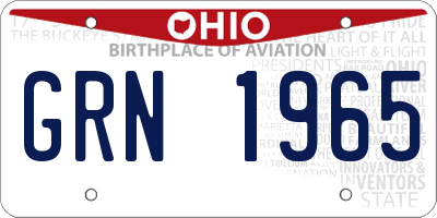 OH license plate GRN1965