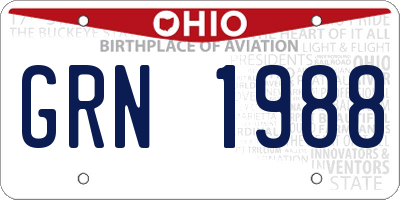 OH license plate GRN1988