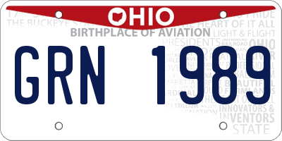 OH license plate GRN1989