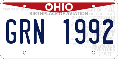OH license plate GRN1992