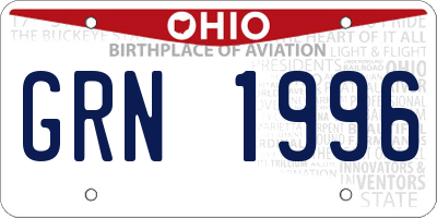 OH license plate GRN1996
