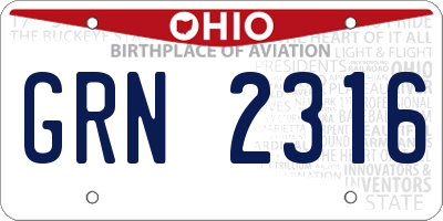 OH license plate GRN2316