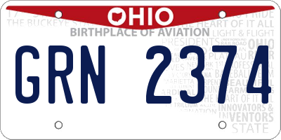 OH license plate GRN2374
