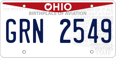 OH license plate GRN2549