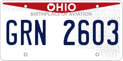 OH license plate GRN2603
