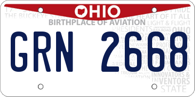 OH license plate GRN2668