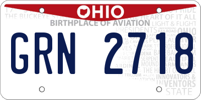 OH license plate GRN2718
