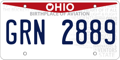 OH license plate GRN2889
