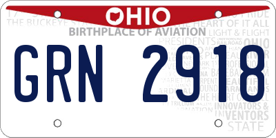 OH license plate GRN2918
