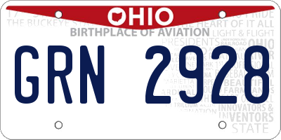 OH license plate GRN2928